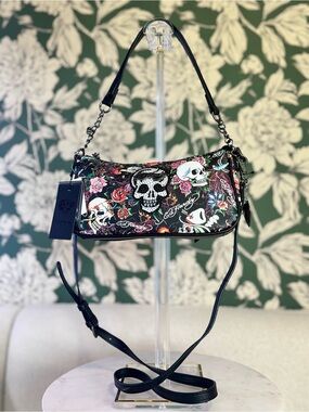 Ed Hardy Black Floral Skull Shoulder/Crossbody Bag NWT